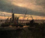 Caspar David Friedrich Schiffe im Hafen am Abend (Nach Sonnenuntergang) France oil painting artist
